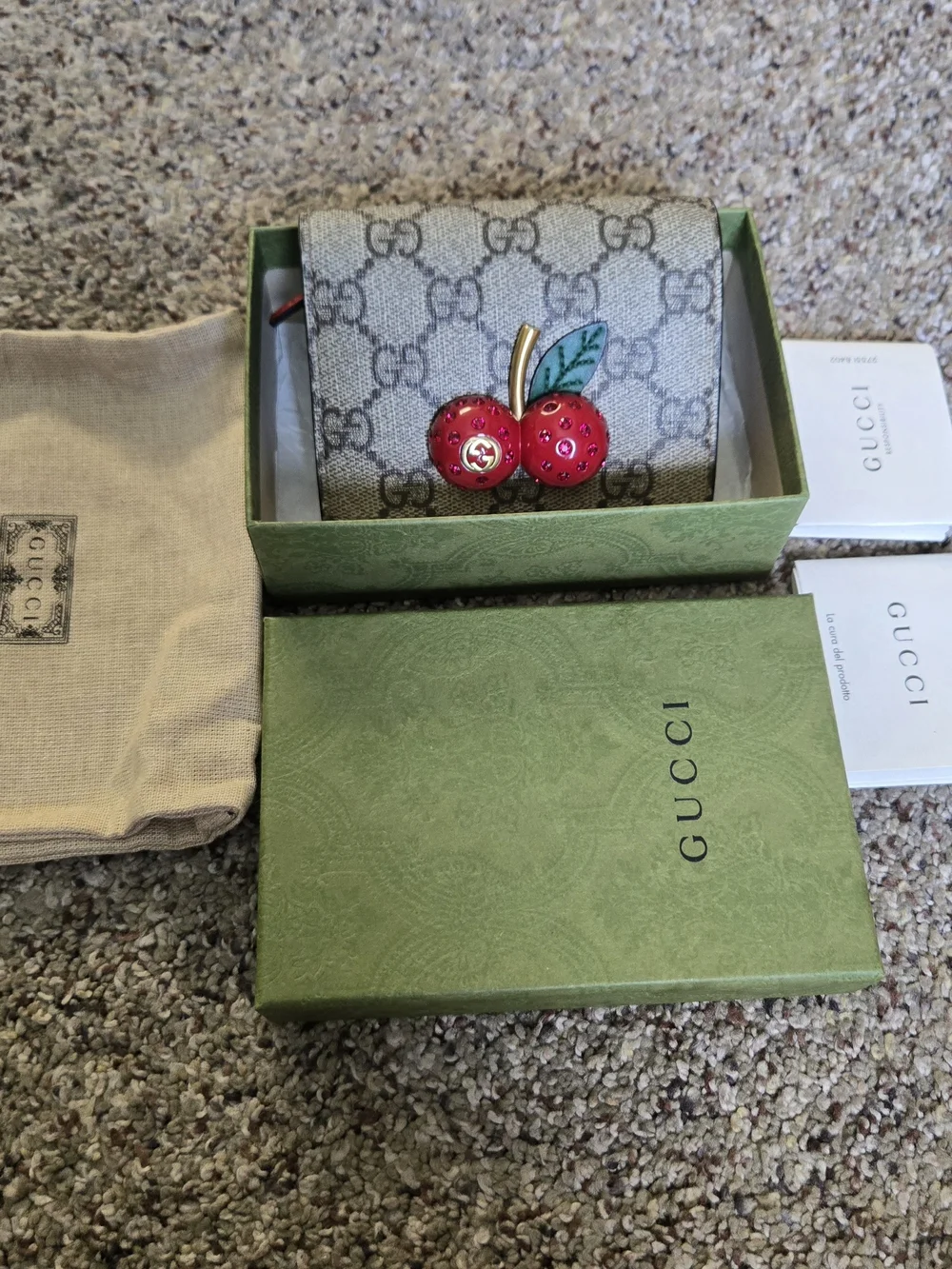 Gucci GG Supreme Wallet with Red Cherry Accent - Picture 9 of 9